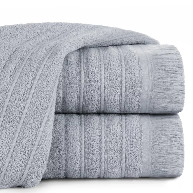 Ręcznik kąpielowy 50x90 cm bawełniany kolor stalowy w stylu boho z frędzlami 500 g/m2 MIRENA