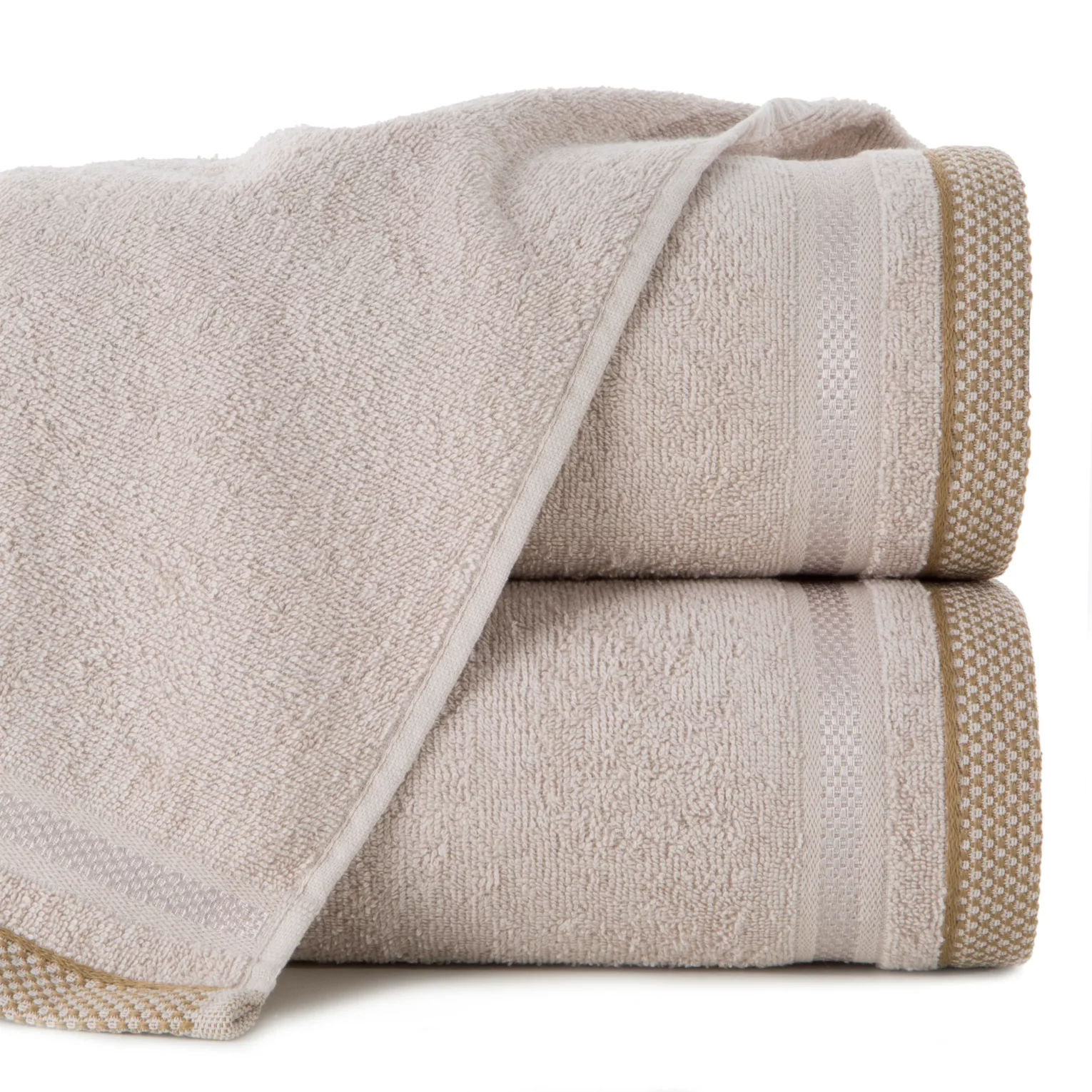 Ręcznik do rąk 30x50 cm bawełniany kolor beżowy z bordiurą w pasy 500 g/m2 ABBIE