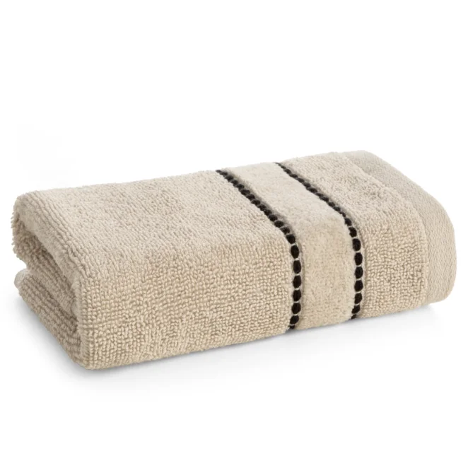 Ręcznik do rąk 30x50 cm bawełniany, kolor beżowy, ze stebnowaną bordiurą 500 g/m² NELLY