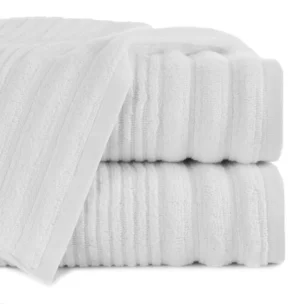 Ręcznik do rąk 30x50 cm bawełniany kolor biały bordiurą zero twist zdobiony paseczkami 400 g/m2 SAMMY