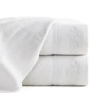 Ręcznik do rąk 30x50 cm bawełniany kolor biały z koronką oraz subtelnym haftem 500 g/m2 SISI