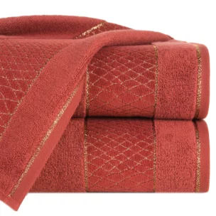 Ręcznik do rąk 30x50 cm bawełniany kolor ceglasty z geometrycznym motywem 500 g/m2 ROSA