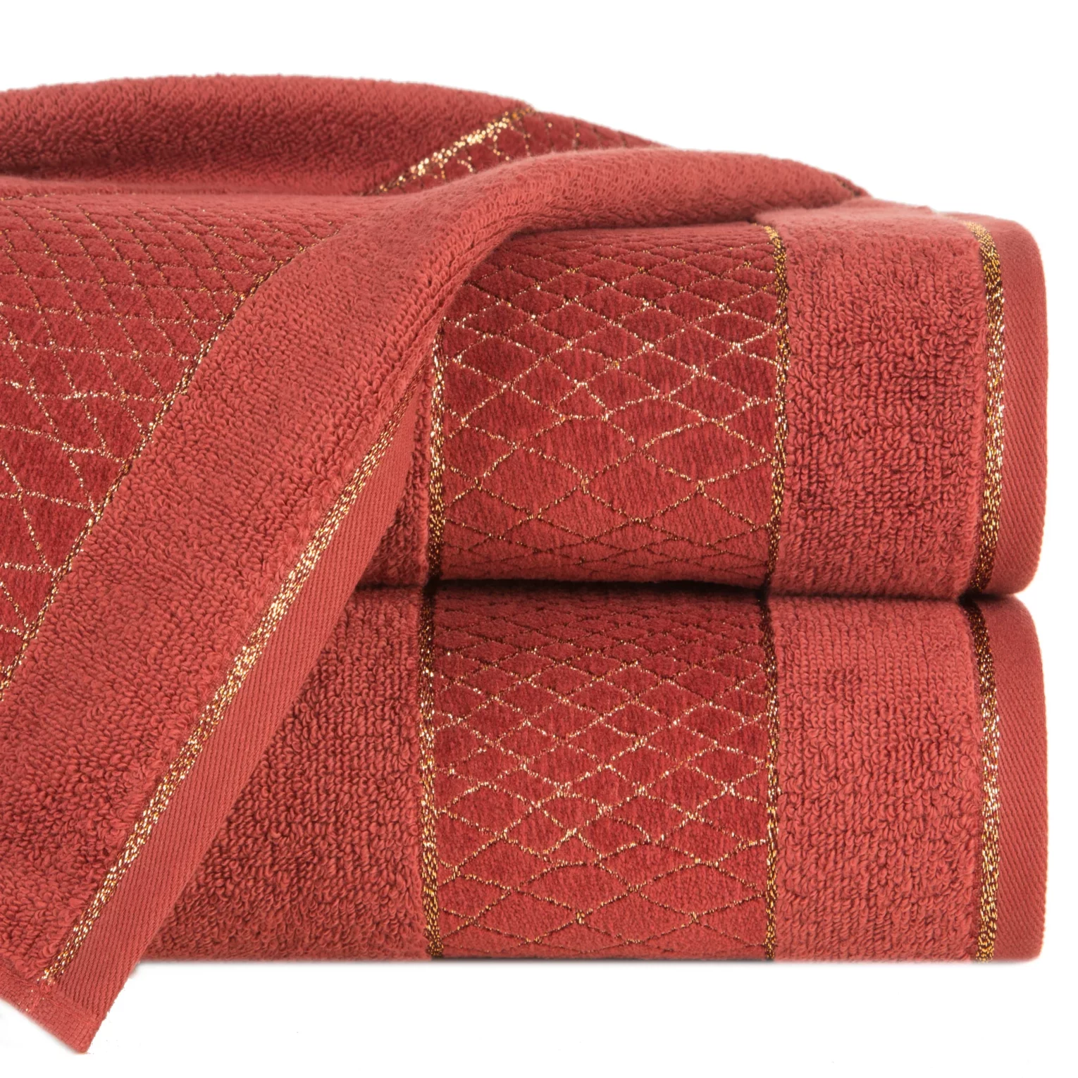 Ręcznik do rąk 30x50 cm bawełniany kolor ceglasty z geometrycznym motywem 500 g/m2 ROSA