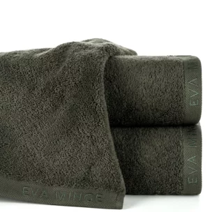Ręcznik do rąk 30x50 cm bawełniany kolor ciemnooliwkowy z haftowanym logiem Eva Minge 550 g/m2 VENUS