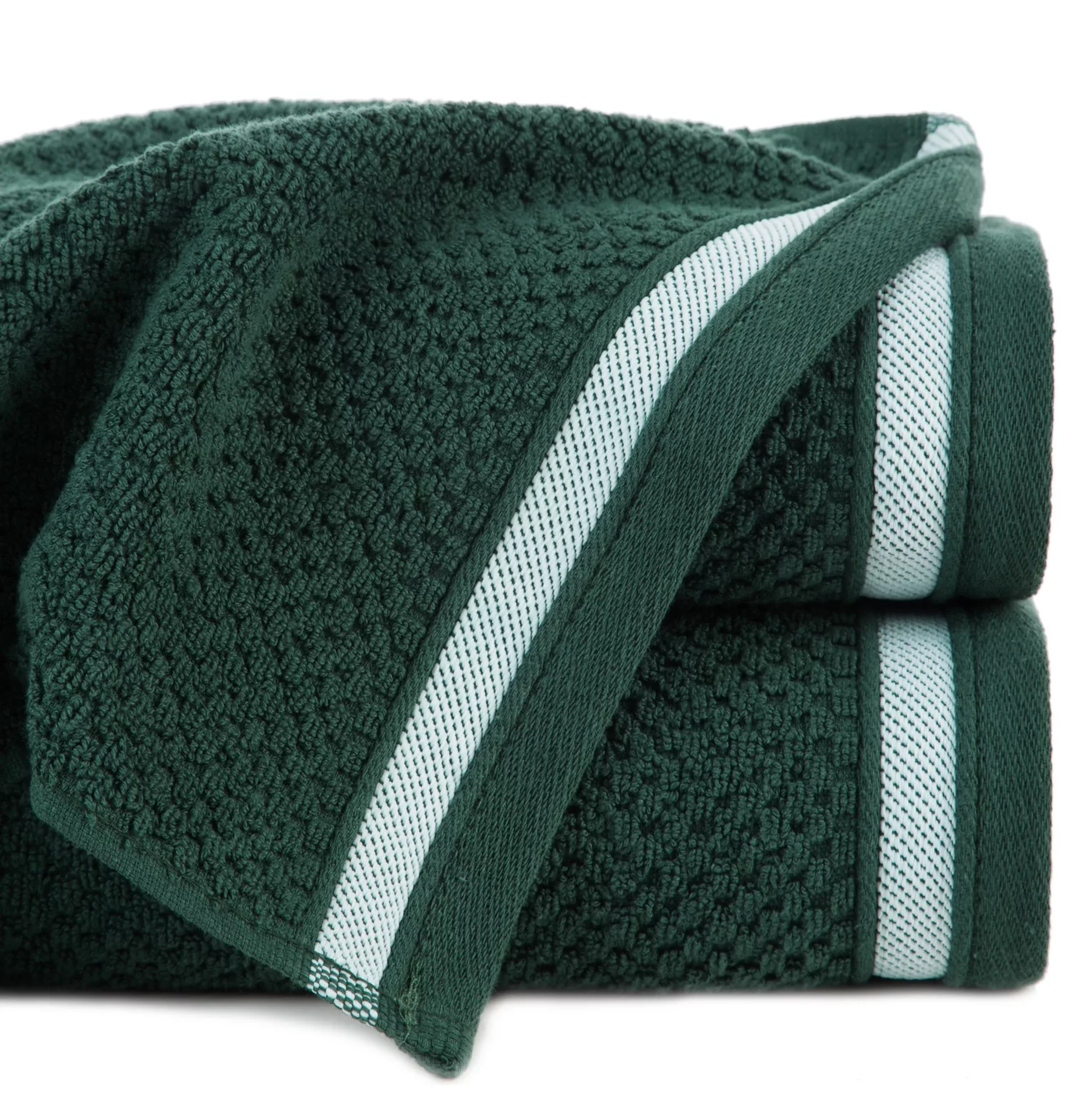 Ręcznik do rąk 30x50 cm bawełniany kolor ciemnozielony w pasy 500 g/m2 MADLEN