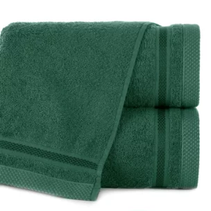 Ręcznik do rąk 30x50 cm bawełniany kolor ciemnozielony z bordiurą w pasy 500 g/m2 ABBIE