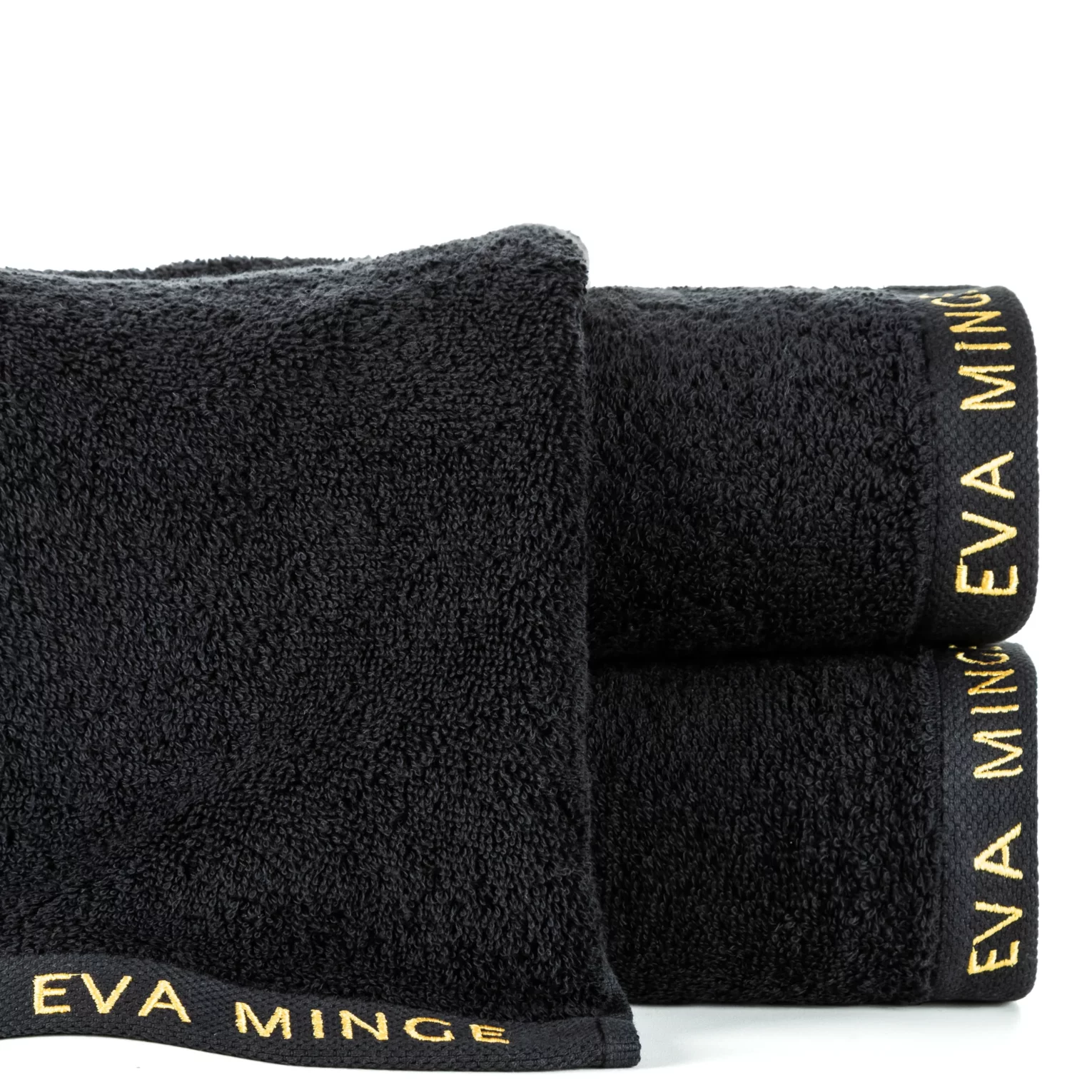 Ręcznik do rąk 30x50 cm bawełniany kolor czarny z haftowanym logiem Eva Minge 550 g/m2 VENUS