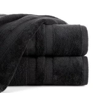 Ręcznik do rąk 30x50 cm bawełniany kolor czarny z welwetową bordiurą w pasy 500 g/m2 PORTO