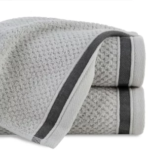 Ręcznik do rąk 30x50 cm bawełniany kolor jasnosrebrny w pasy 500 g/m2 MADLEN