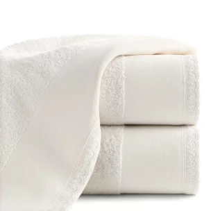 Ręcznik do rąk 30x50 cm bawełniany kolor kremowy z koronkową bordiurą 500 g/m2 EMI