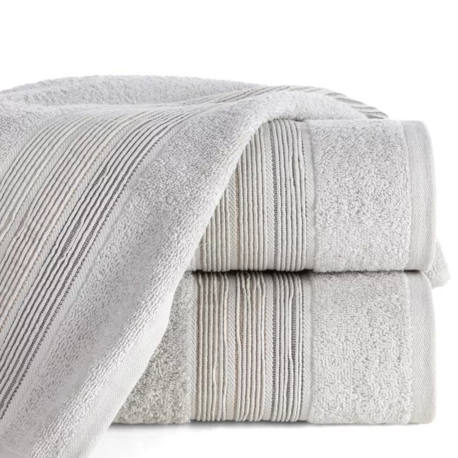 Ręcznik do rąk 30x50 cm bawełniany kolor srebrny w poziome paseczki 500 g/m2 VERANO