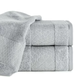 Ręcznik do rąk 30x50 cm bawełniany kolor srebrny z geometrycznym motywem 500 g/m2 ROSA
