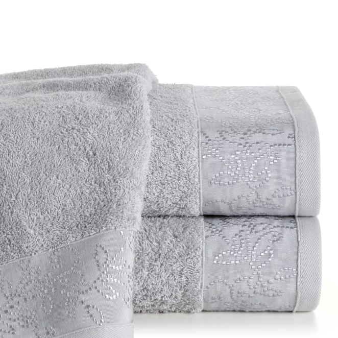 Ręcznik do rąk 30x50 cm bawełniany kolor srebrny z żakardową bordiurą 500 g/m2 RITA