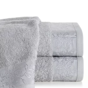 Ręcznik do rąk 30x50 cm bawełniany kolor srebrny z żakardową bordiurą 500 g/m2 RITA