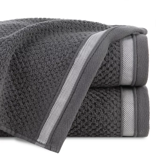 Ręcznik do rąk 30x50 cm bawełniany kolor stalowy w pasy 500 g/m2 MADLEN