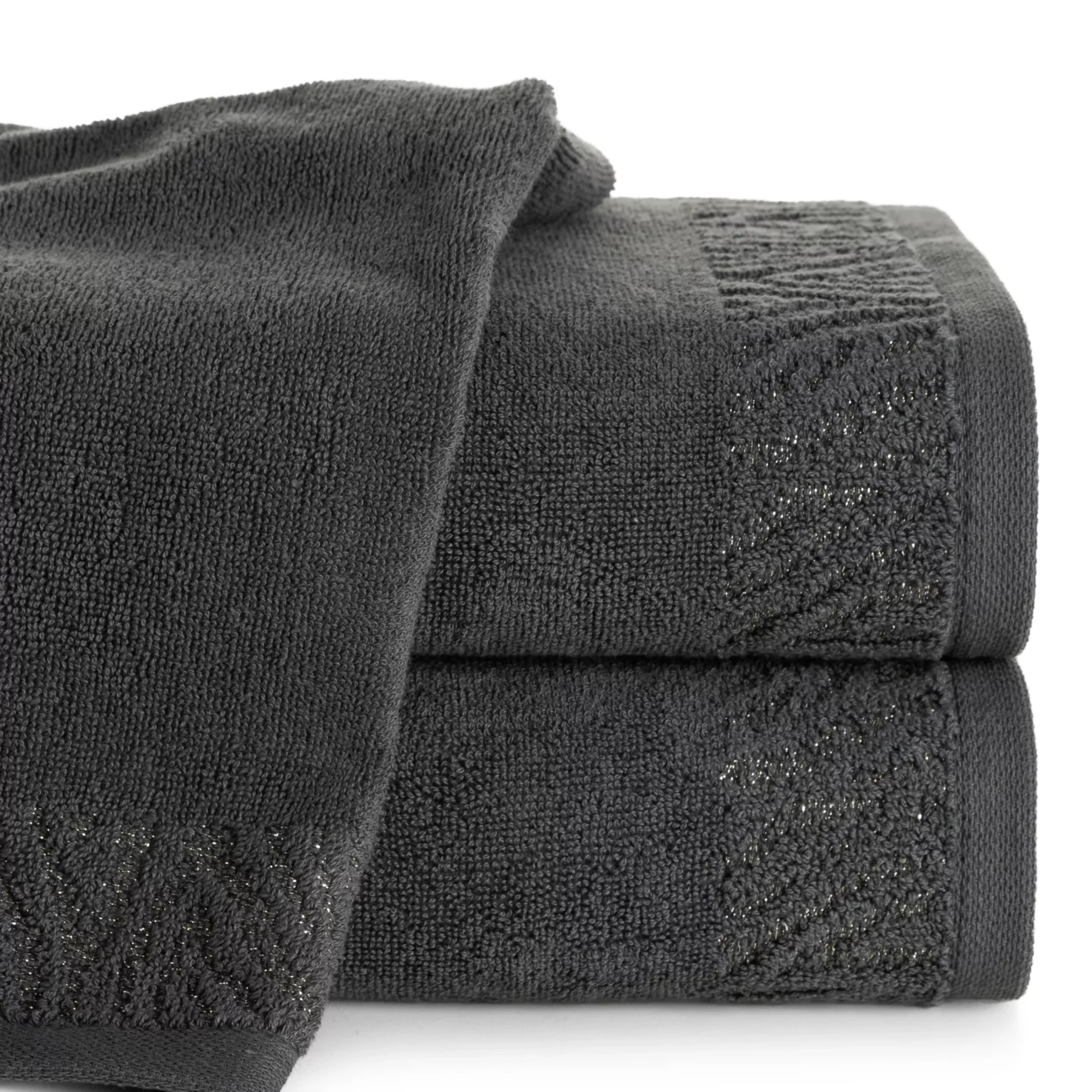 Ręcznik do rąk 30x50 cm bawełniany kolor stalowy z ozdobną błyszczącą bordiurą 500 g/m2 MARGO