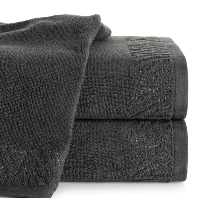 Ręcznik do rąk 30x50 cm bawełniany kolor stalowy z ozdobną błyszczącą bordiurą 500 g/m2 MARGO