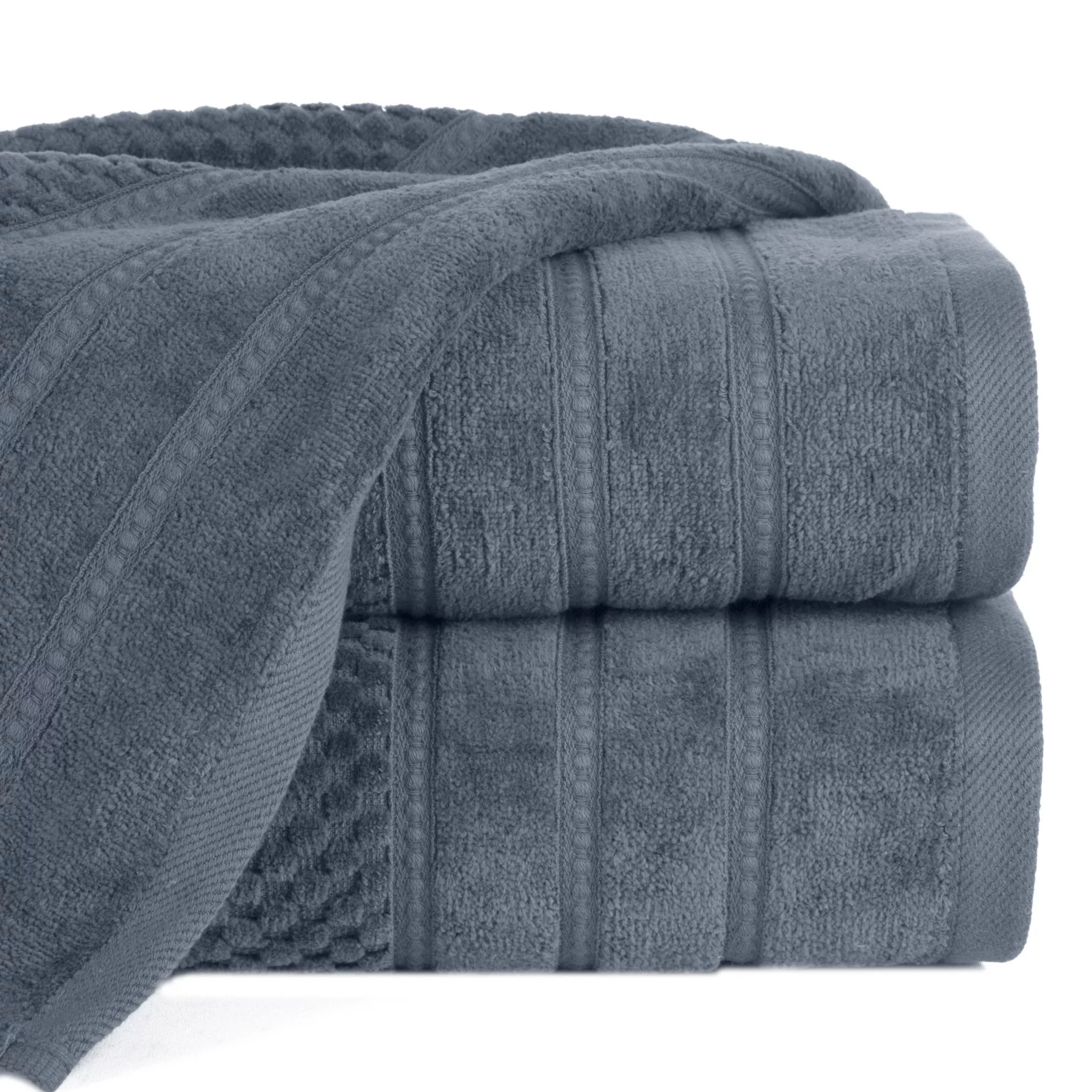 Ręcznik do rąk 30x50 cm bawełniany kolor stalowy z ozdobną bordiurą w paseczki 500 g/m2 ADORE