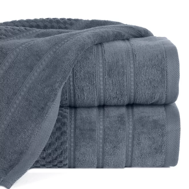 Ręcznik do rąk 30x50 cm bawełniany kolor stalowy z ozdobną bordiurą w paseczki 500 g/m2 ADORE