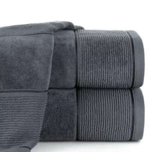 Ręcznik do rąk 30x50 cm bawełniany kolor stalowy z welurową bordiurą 500 g/m2 EMMA