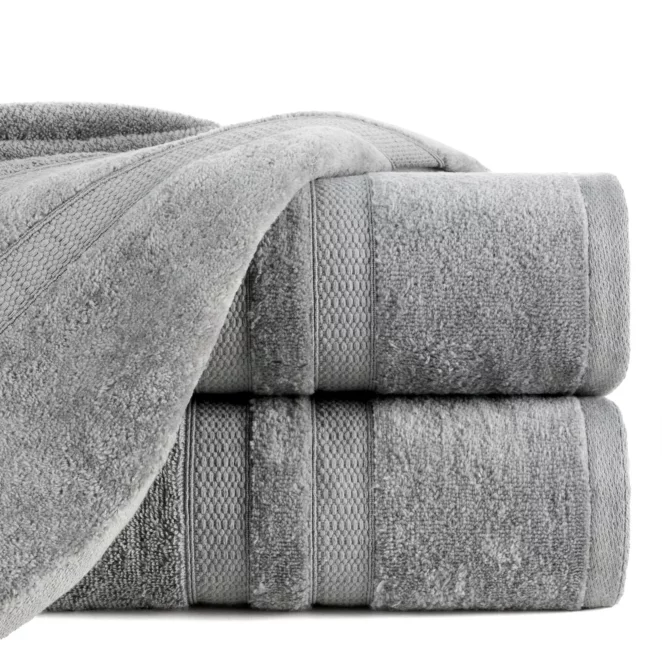 Ręcznik do rąk 30x50 cm bawełniany kolor stalowy z welwetową bordiurą w pasy 500 g/m2 PORTO