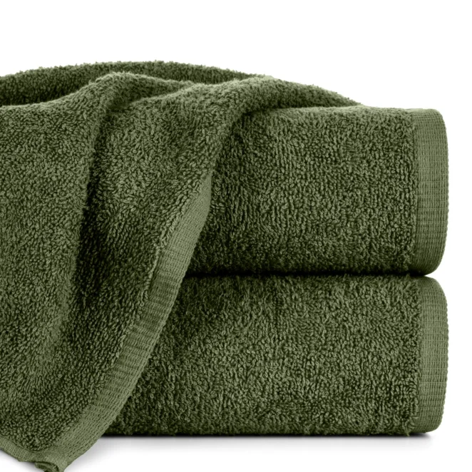 Ręcznik do rąk 30x50 cm oliwkowy bawełniany gładki z wąską bordiurą 400 g/m2 BASIC