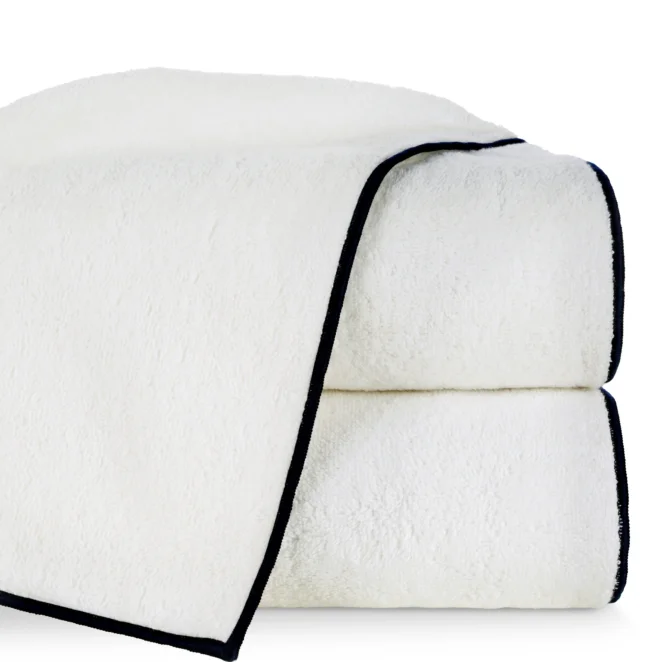 Ręcznik do rąk 30x50 cm z bawełny organicznej kolor biało, czarny z kontrastującą lamówką kolekcja JUBILE - 500 g/m2