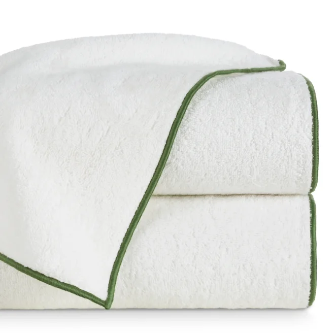 Ręcznik do rąk 30x50 cm z bawełny organicznej kolor biało, zielony z kontrastującą lamówką 500 g/m2 kolekcja ROYAL - ASTER