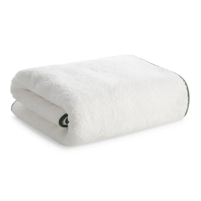 Ręcznik do rąk 30x50 cm z bawełny organicznej kolor biało, zielony z kontrastującą lamówką 500 g/m2 kolekcja ROYAL - ASTER