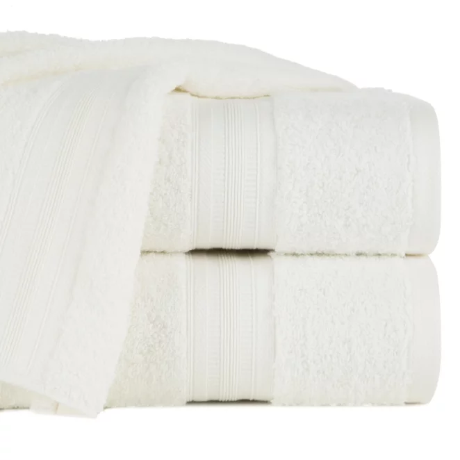 Ręcznik do rąk 30x50 cm bawełniany kolor kremowy z bordiurą w paski 550 g/m2 ELEN