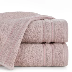 Ręcznik do rąk 30x50 cm bawełniany kolor pudrowy róż zdobiony paseczkami 500 g/m2 EMINA