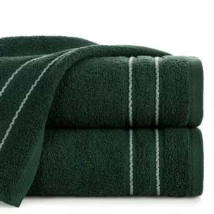 Ręcznik kąpielowy 50x90 cm bawełniany kolor ciemnozielony zdobiony paseczkami 500 g/m2 EMINA