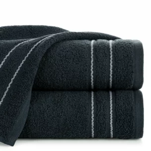 Ręcznik kąpielowy 70x140 cm bawełniany kolor granatowy zdobiony paseczkami 500 g/m2 EMINA