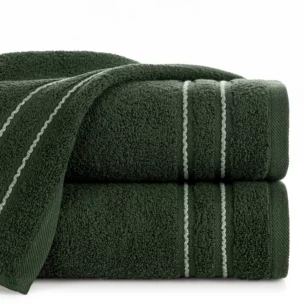 Ręcznik do rąk 30x50 cm bawełniany kolor zielony zdobiony paseczkami 500 g/m2 EMINA