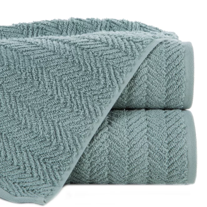 Ręcznik do rąk 30x50 cm bawełniany kolor miętowy zdobiony wzorem jodełki 550 g/m2 ETNO