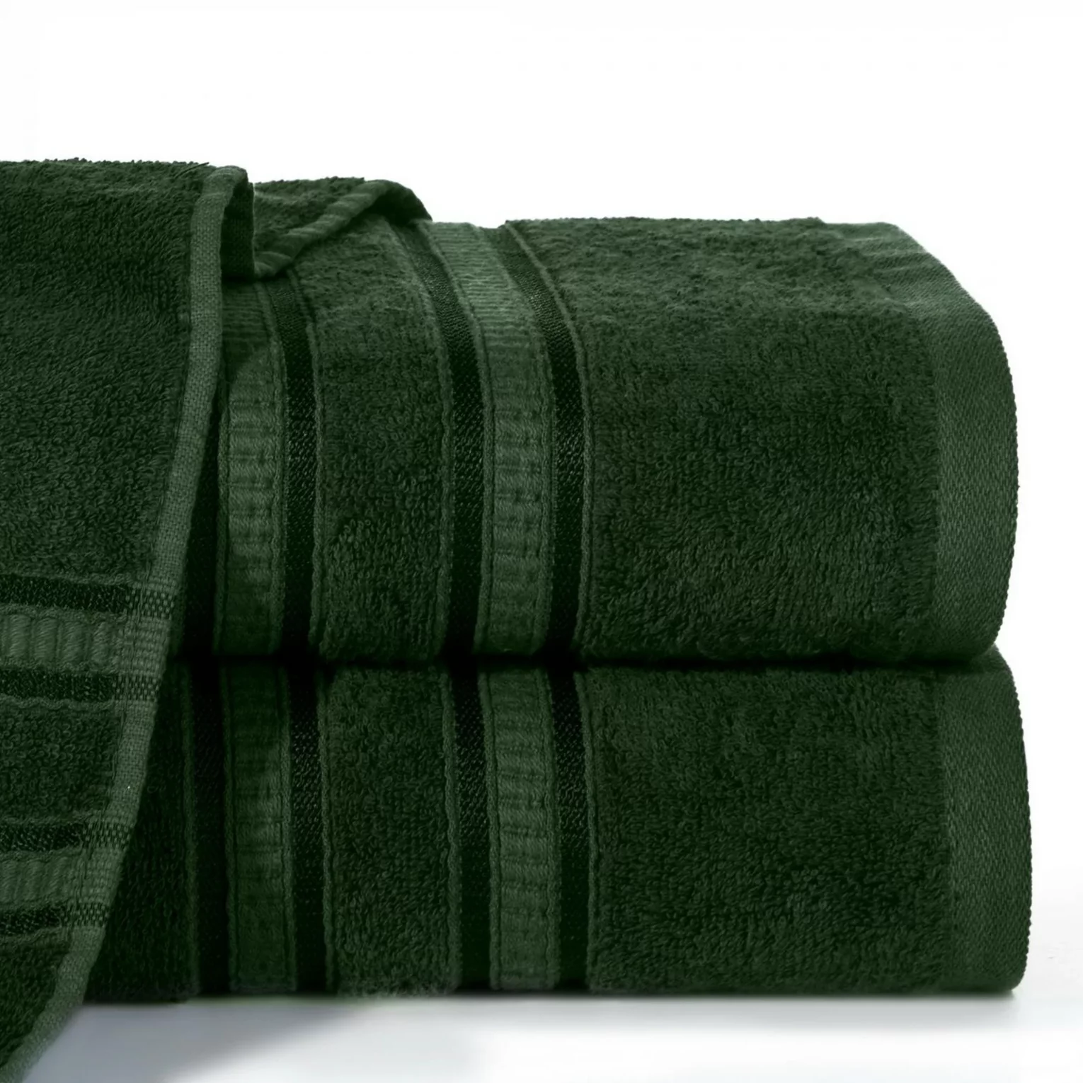 Ręcznik kąpielowy 50x90 cm bambusowy kolor butelkowozielony zdobiony bordiurą w pasy 500 g/m2 MILA