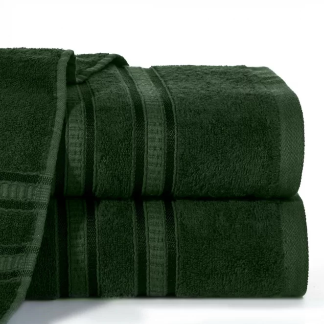 Ręcznik kąpielowy 50x90 cm bambusowy kolor butelkowozielony zdobiony bordiurą w pasy 500 g/m2 MILA