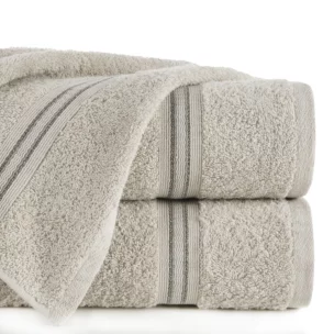 Ręcznik kąpielowy 50x90 cm bawełniany kolor beżowy w kontrastujące pasy 500 g/m2 TRIS