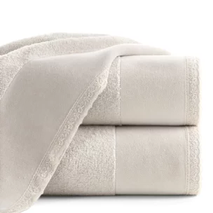 Ręcznik kąpielowy 50x90 cm bawełniany kolor beżowy z koronkową bordiurą 500 g/m2 EMI