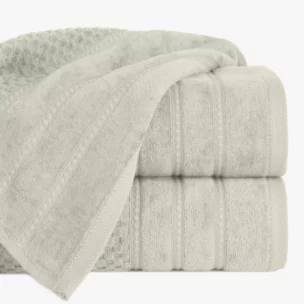 Ręcznik kąpielowy 50x90 cm bawełniany kolor beżowy z ozdobną bordiurą w paseczki 500 g/m2 ADORE