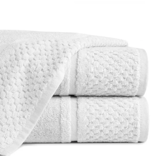Ręcznik kąpielowy 50x90 cm bawełniany kolor biały z efektowną bordiurą 550 g/m2 IBIZA