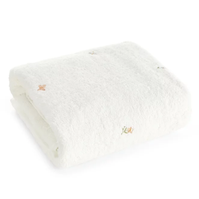 Ręcznik kąpielowy 50x90 cm bawełniany kolor biały z haftem drobnych kwiatów BLOOM