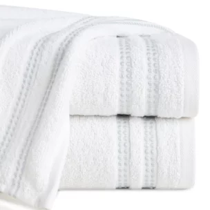Ręcznik kąpielowy 50x90 cm bawełniany kolor biały z subtelną bordiurą w paseczki 500 g/m2 ALLY
