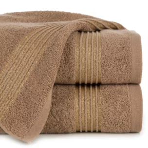 Ręcznik kąpielowy 50x90 cm bawełniany kolor brązowy zdobiony paseczkami przeszywanymi błyszczącą nicią 500 g/m2 LILA