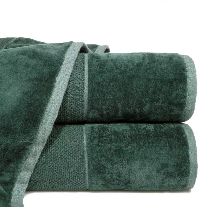 Ręcznik kąpielowy 50x90 cm bawełniany kolor butelkowy zielony z bordiurą z weluru 500 g/m2 LUCY