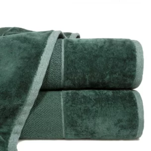 Ręcznik kąpielowy 50x90 cm bawełniany kolor butelkowy zielony z bordiurą z weluru 500 g/m2 LUCY