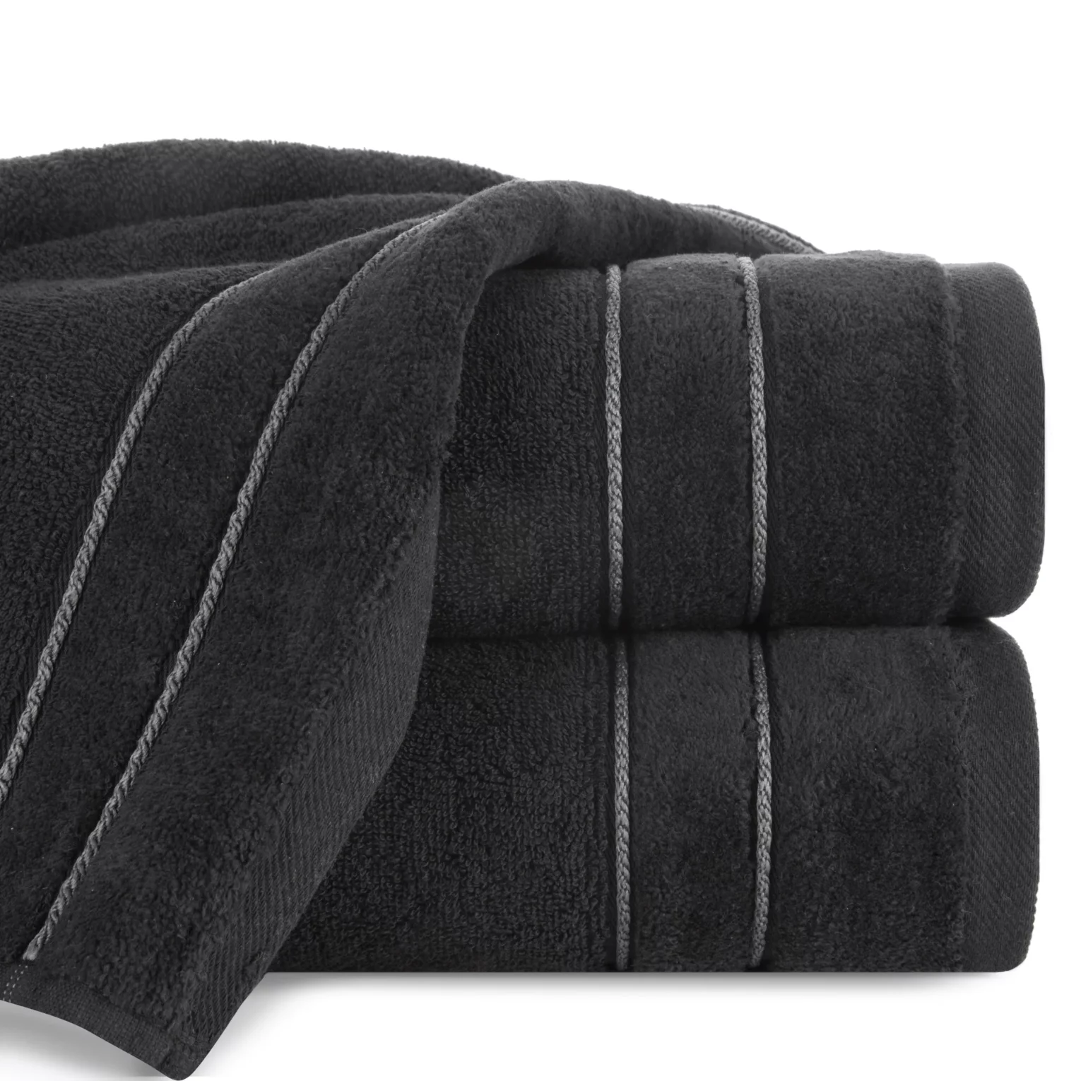 Ręcznik kąpielowy 50x90 cm bawełniany kolor czarny z kontrastującymi paseczkami 500 g/m2 SIBEL