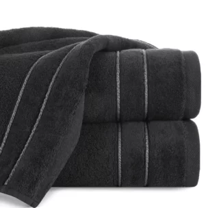 Ręcznik kąpielowy 50x90 cm bawełniany kolor czarny z kontrastującymi paseczkami 500 g/m2 SIBEL