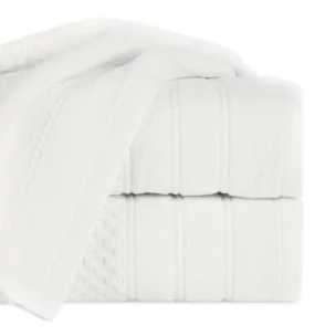 Ręcznik kąpielowy 50x90 cm bawełniany kolor kremowy z ozdobną bordiurą w paseczki 500 g/m2 ADORE