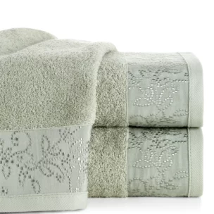 Ręcznik kąpielowy 50x90 cm bawełniany kolor miętowy z żakardową bordiurą 500 g/m2 RITA